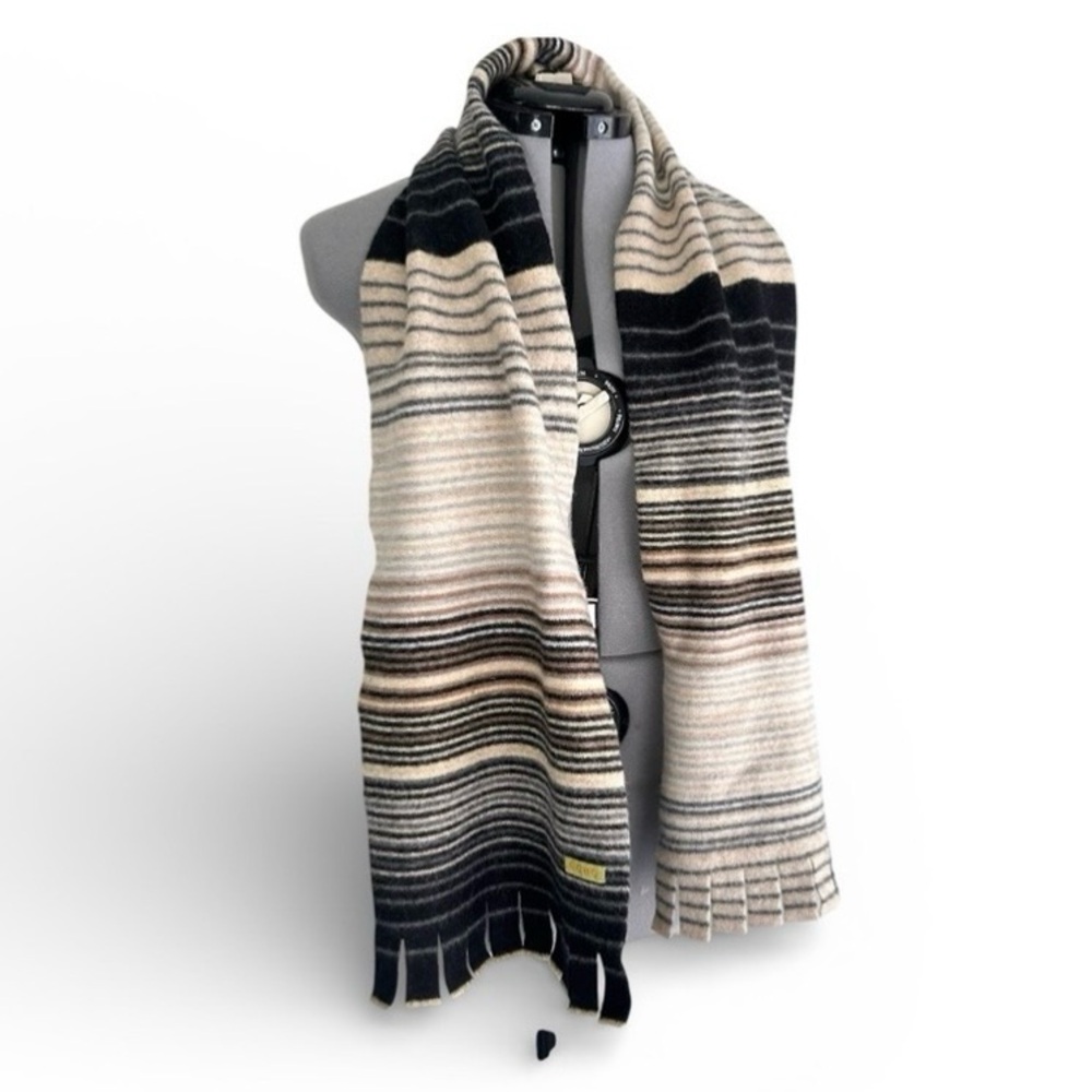 Echo Lambswool Angora Blend Striped Ombre Fringe Winter Scarf Neutral Soft